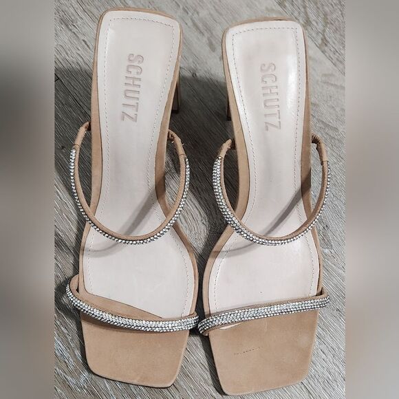 Schutz Suede Crystal Embellishments SlidesWomen's Size 8.5 - Picture 1 of 7